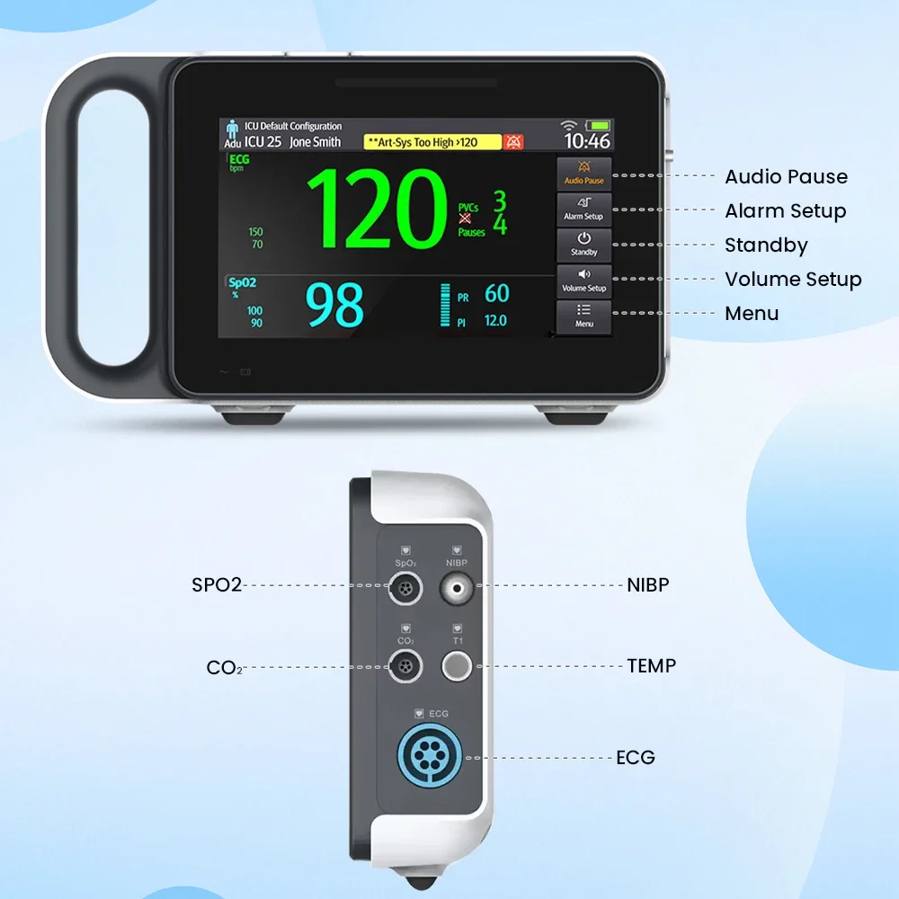 Monitor de paciente multiparámetro humano de tamaño pequeño E7A, pantalla táctil de 7 pulgadas, Monitor de signos vitales portátil ETCO2 opcional - imagen 4