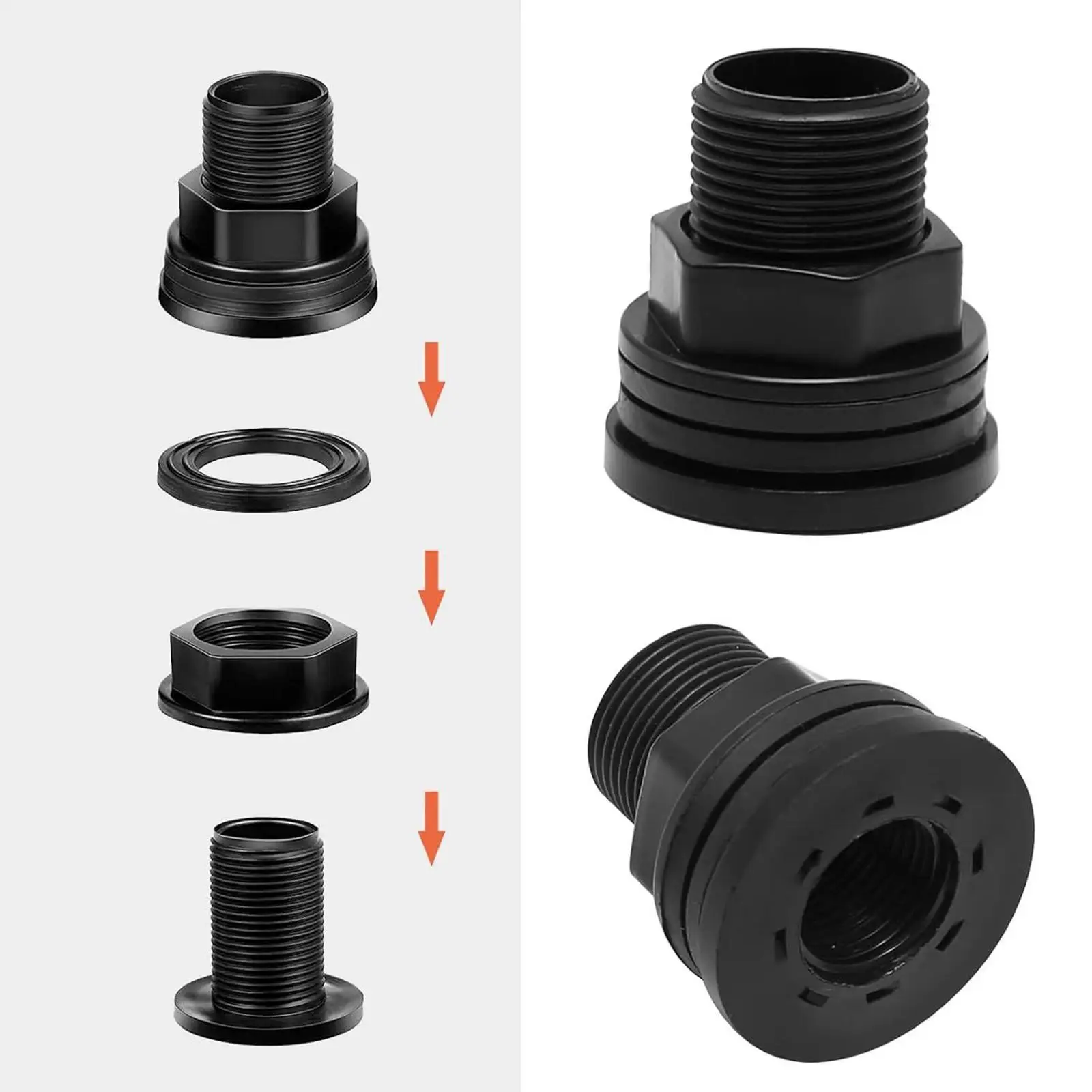 Threaded Bulkhead Adapter Easy Installation Water Tank Connector Professional for Water Tanks Aquarium Rain Barrels Ponds Tubs