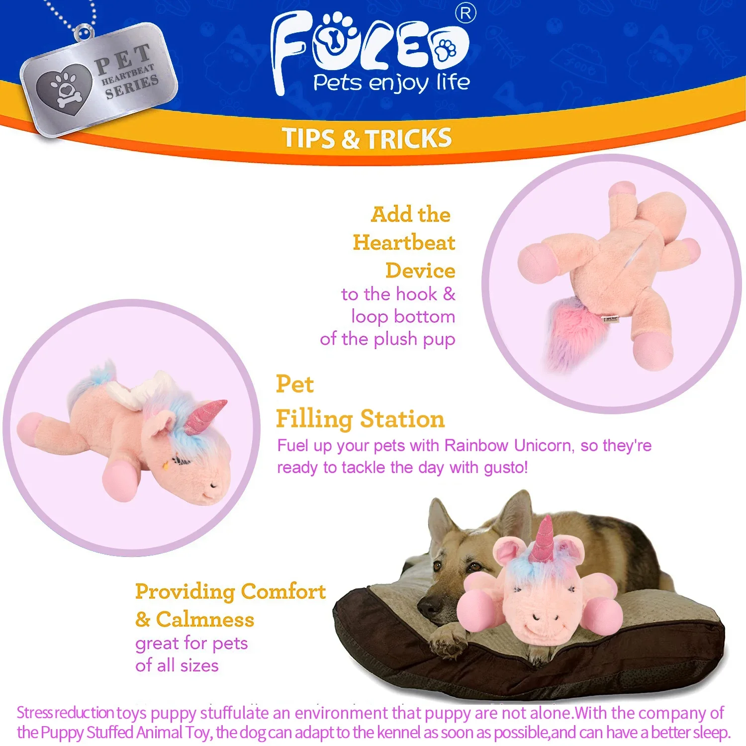 PETFULED unicornio latido del corazón juguetes de peluche para perros, juguetes cómodos para cachorros, reducción del estrés, jaula de ayuda para dormir, juguetes para masticar duraderos para Do - imagen 4