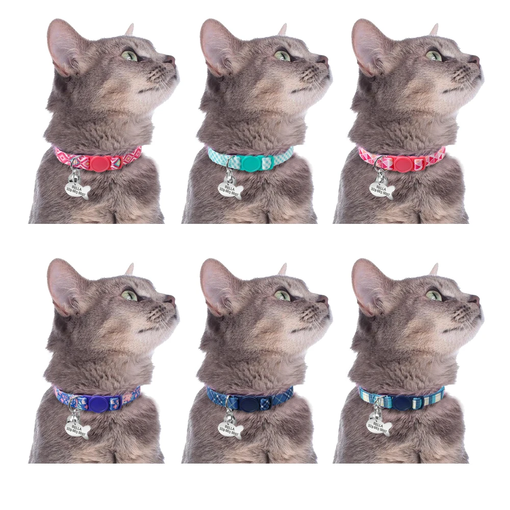 Collar de gato personalizado con estampado bonito, collares de gatito personalizados de liberación rápida con campana grabada, collar para gatos, accesorios para gato - imagen 4