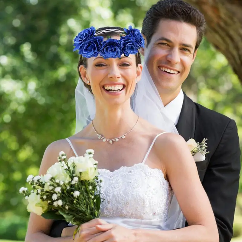 Corona de rosas para el pelo, corona Floral para novia, diadema de flores artificiales para la playa, corona para el pelo, diadema para la cabeza de vacaciones - imagen 4