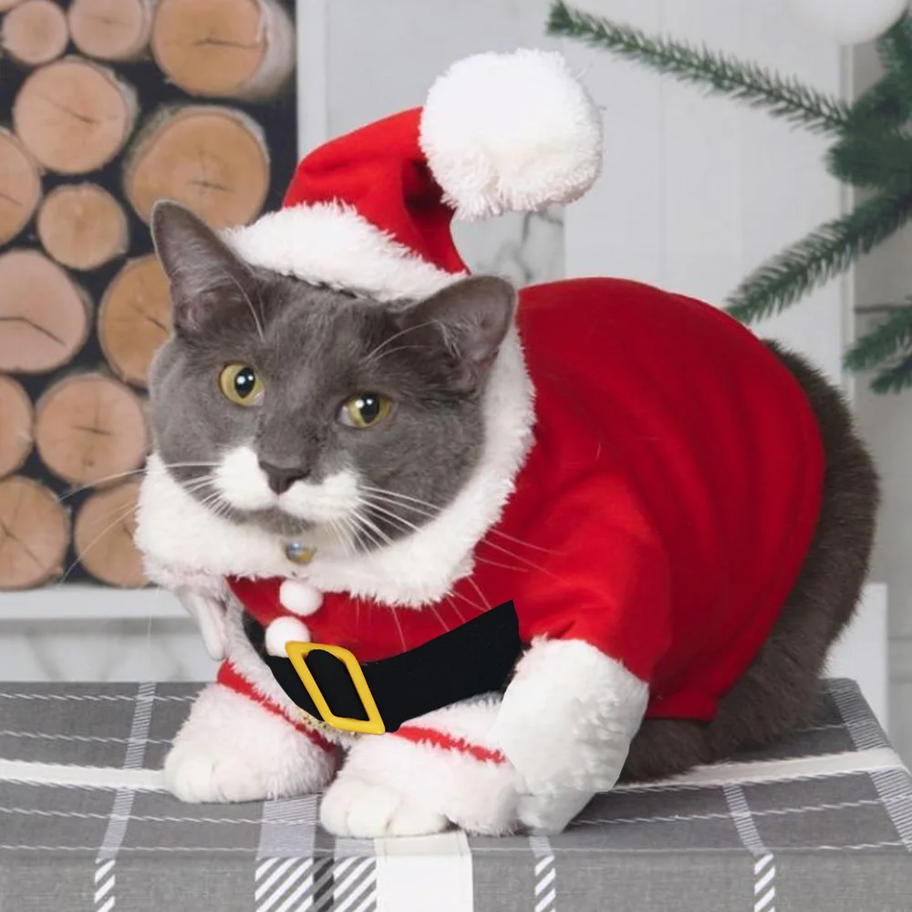 Traje de Cosplay de Navidad para mascotas, ropa de gatos de Año Nuevo para perros pequeños, disfraz divertido de Papá Noel, ropa bonita de gatito Sphynx