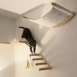Muebles de pared para gatos, hamaca para gatos montada en la pared, juego de pedales, cama para gatos en forma de luna, escaleras de sisal adecuadas para gatos para escalar, descansar y jugar