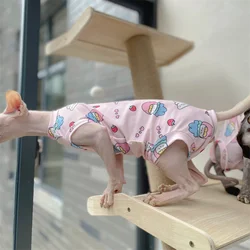 Pijama Sphynx CAT Cooling FABRIC gatito hembra lindo verano chaleco de cuatro patas Devon Rex CAT artículo camiseta rosa suave