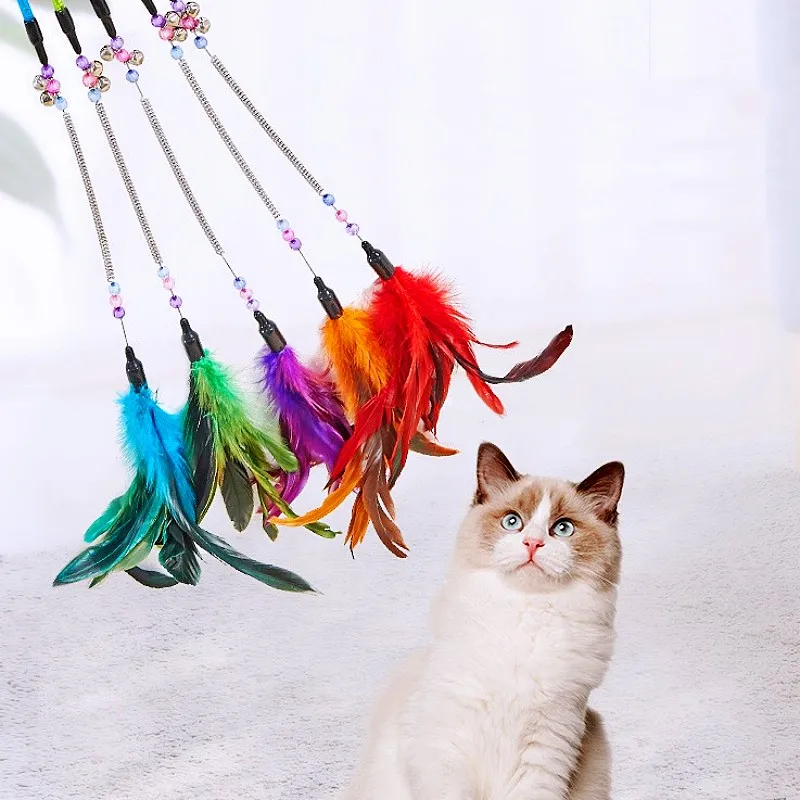Cat Toy Feather Cats Sticks Teaser Cat Toys Interactive Spring Handle Kitten Toys with Bell Training Cats Stick Toy Pet Supplies - imagen 2