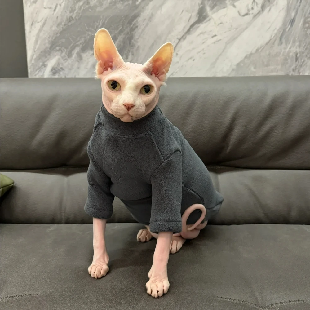 Abrigo de vellón negro grueso para Sphynx Cat Sudadera suave para gatitos de famale machos Ropa de estar por casa cálida para Devon Rex Ropa en invierno - imagen 3
