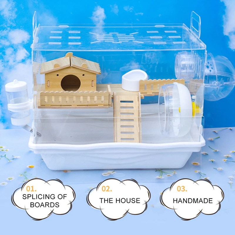 Decoración de hábitat de hámster Plataforma de madera de doble capa con escalera Accesorio de juguete duradero para mascotas para gerbil conejillo de indias y animales pequeños - imagen 3