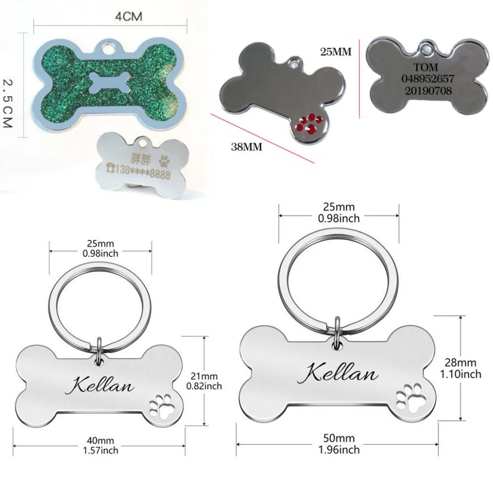 Collar para mascotas, etiqueta de identificación antipérdida personalizada, nombre grabado para perro, gato, cachorro, etiqueta de identificación, colgante grabado, accesorios para Collar de hueso - imagen 3