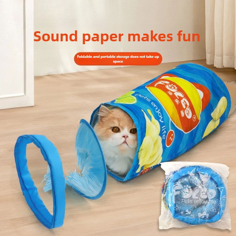 Papel con sonido para mascotas, serie de patatas fritas con sonido, juguetes para mascotas, túnel de paso para gatos resistente a desgarros, juguetes para gatos