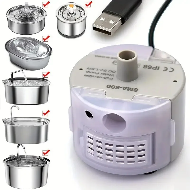 Bomba sumergible de fuente de agua para gatos de bajo ruido SMA-800 con interfaz USB 5V/1A DC accesorio de fuente de alimentación para gatos domésticos