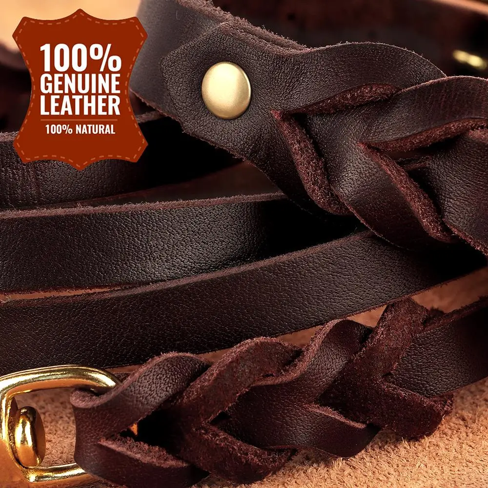 Genuine Leather Dog Collar Leash Set Braided Durable Leather Dog Collars For Medium Large Dogs German Shepherd Pet Accessories - imagen 4