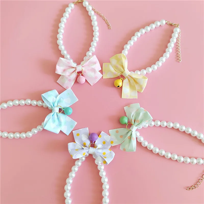 Collar con lazo para gato, Collar de perlas para mascotas, joyería para perros y gatos, campanas, productos para mascotas, regalo de cumpleaños para perros, accesorios de boda - imagen 3