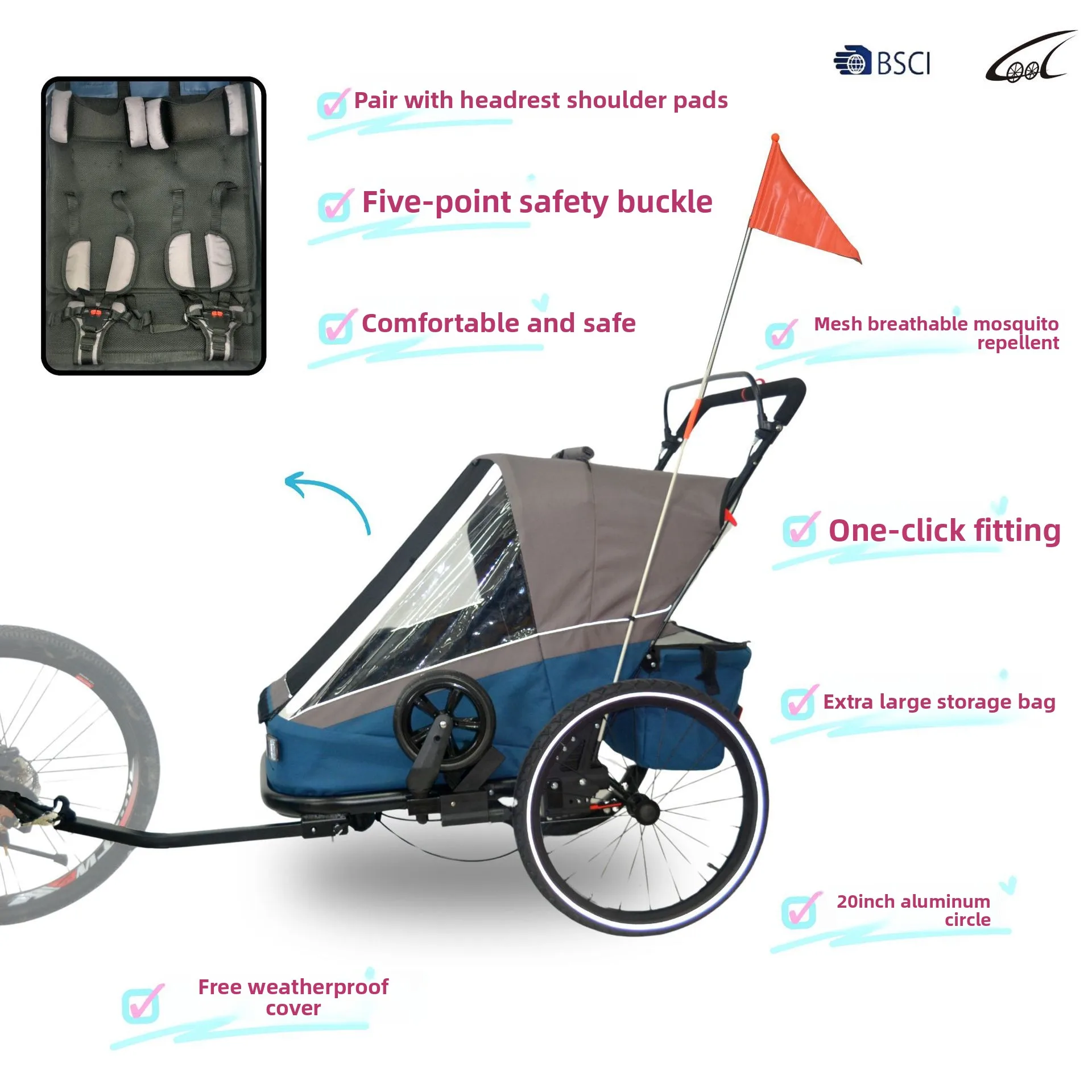 Carro para mascotas, remolque de bicicleta doble para exteriores, carrito diario para viajes al aire libre, remolque de bicicleta, productos para perros 3 en 1 - imagen 4