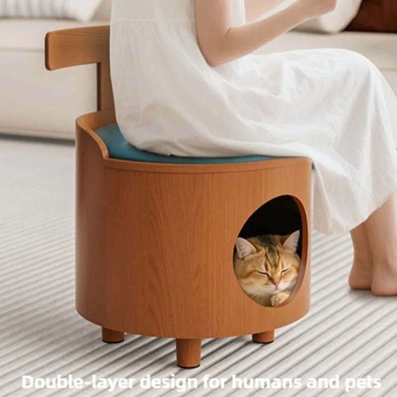 Taburete nido de gato de doble uso de madera, casa interior, escondido cerrado, taburetes para zapatos, camas para gatos durmientes, cálido, a prueba de humedad para mascotas - imagen 2