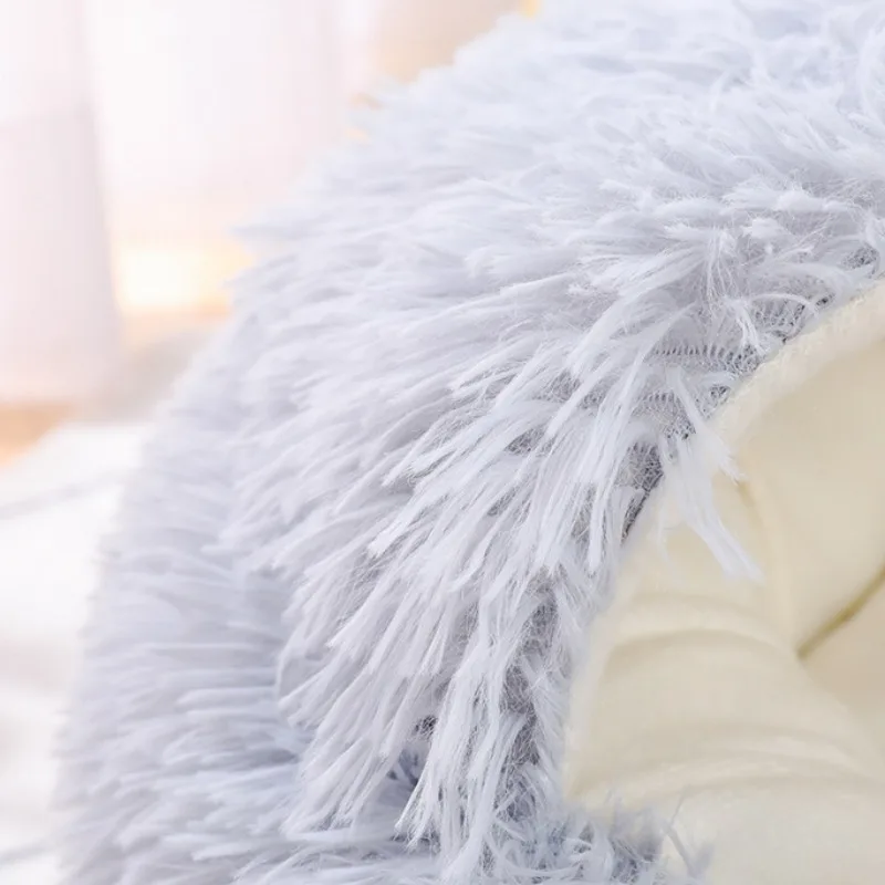 Camas cálidas de lana para gatos, relleno de algodón PP, nido de peluche suave para cachorros y gatitos, comodidad interior antideslizante, esteras para dormir para mascotas, camas para perros - imagen 4