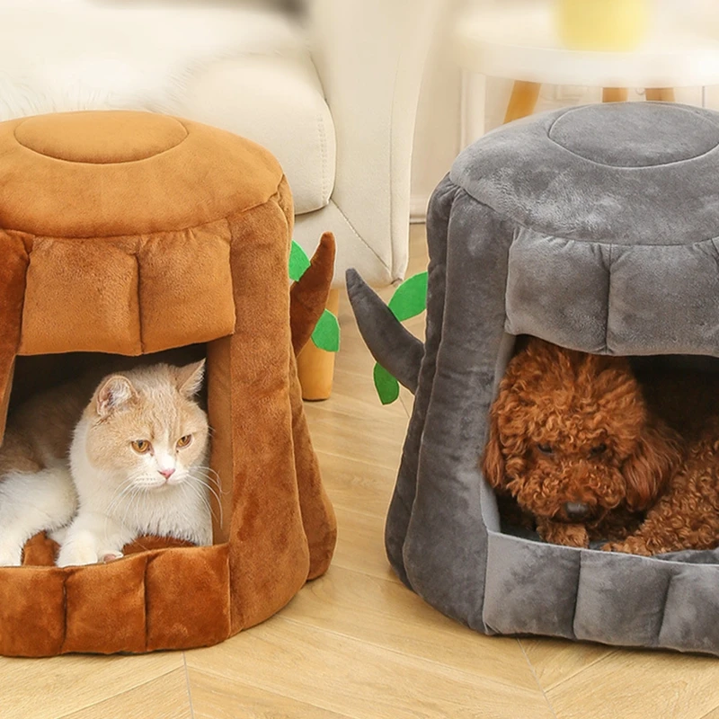 Cama acogedora para mascotas, cálida, cueva, nido, tocón creativo, casa de dormir para mascotas con cojín extraíble, para gatos y perros pequeños - imagen 2