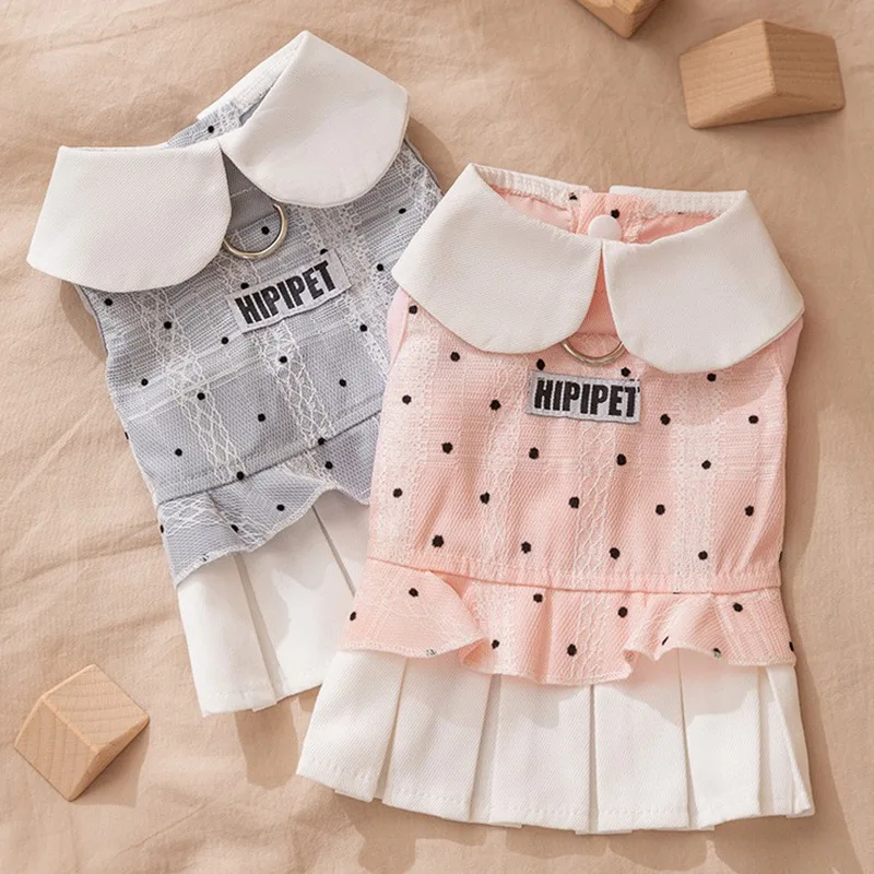 Vestido fino de lunares para otoño e invierno, abrigo de otoño e invierno con solapa para perro, ropa para perros pequeños, ropa para cachorros