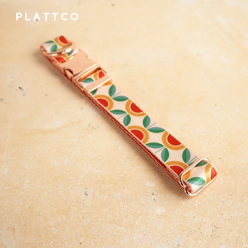 PLATTCO-collar de perro de diseño único, estampado de flores, patrón de té, hebilla de oro rosa de alta calidad, 5 tamaños, PDC351RG - imagen 4