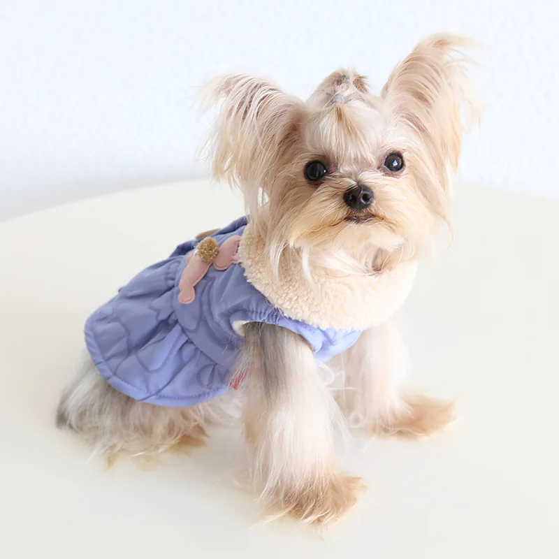 Falda de algodón con botones de madera para perros y gatos, ropa de mascotas para perros pequeños, suéter para cachorros, nueva flor de aire, Otoño e Invierno - imagen 2