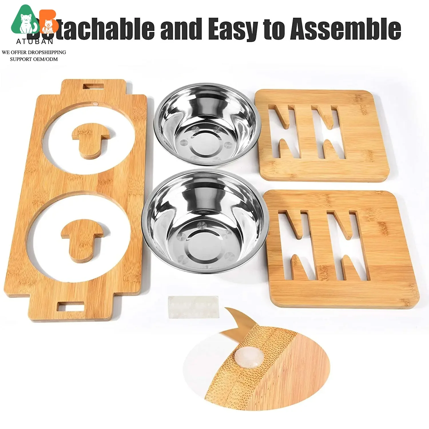 Comedero elevable de bambu para perros y gatos - antideslizante - imagen 5