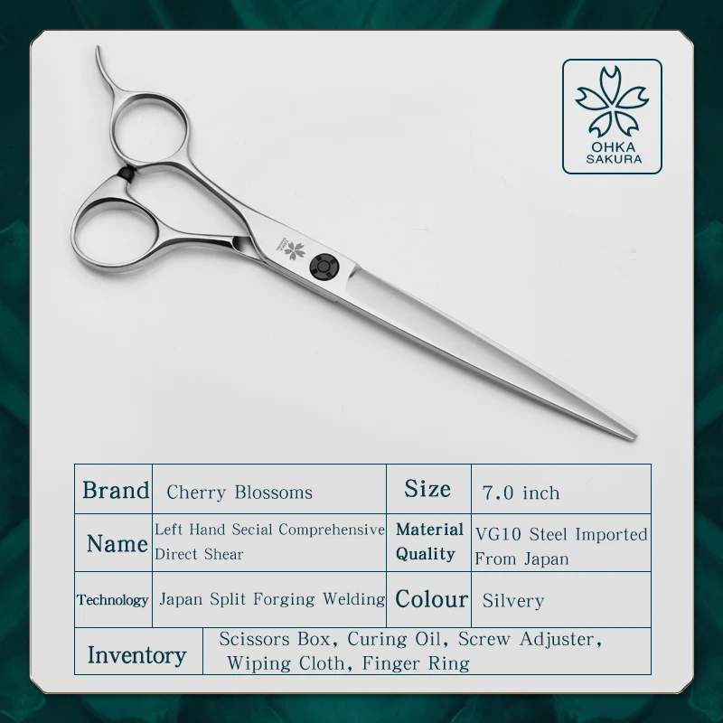 Tijeras de cuidado de mascotas 7,0 para zurdos con hoja VG10, cizalla directa importada japonesa, 7 cortes abiertos de belleza para mascotas integrales - imagen 3