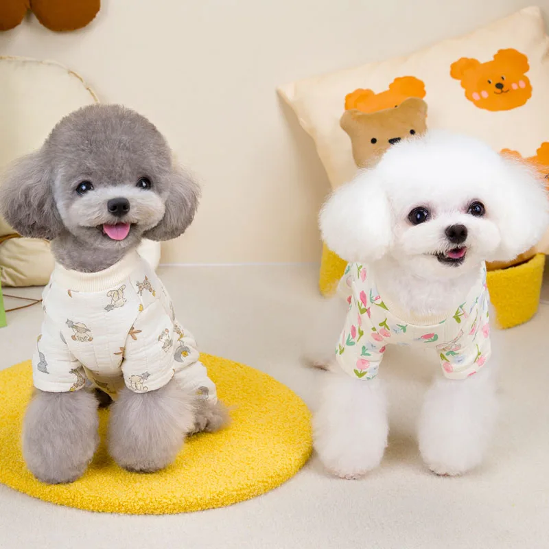 Ropa para perros, disfraz acolchado de invierno, mono para niña, monos para perros pequeños Shih Tzu, pijama con vientre envuelto en caniche, mono para perro - imagen 3