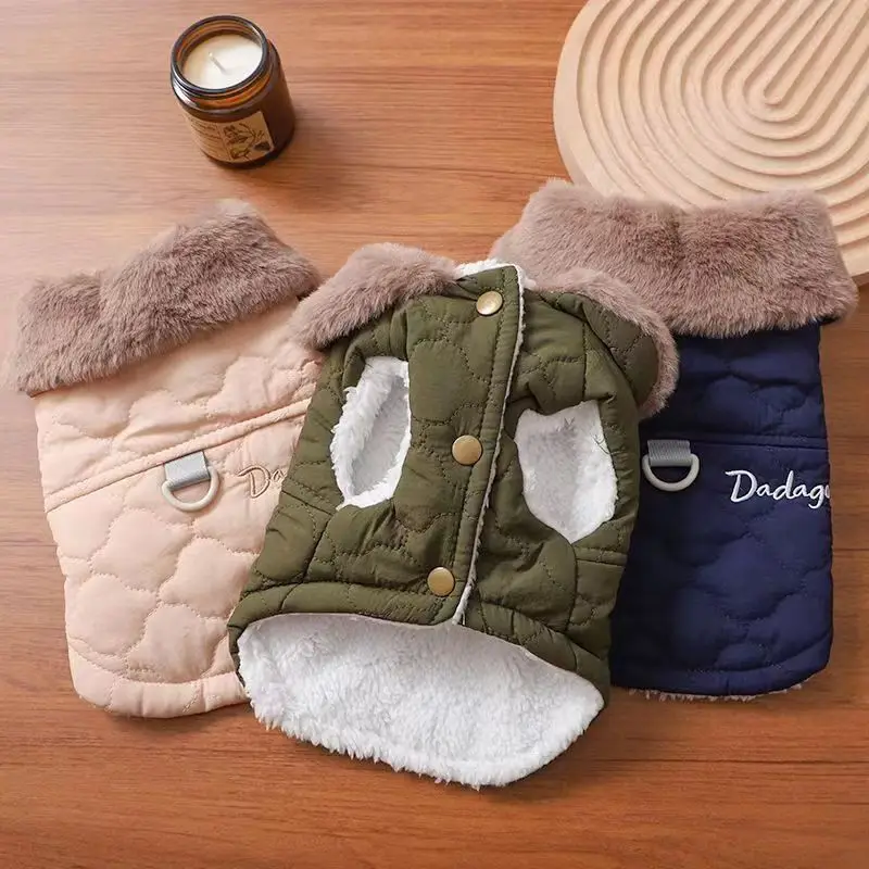 Chaqueta impermeable de invierno para mascotas, ropa muy cálidas para perros pequeños con Cuello de piel, trajes de algodón para mascotas, abrigo de Bulldog Francés, chaleco