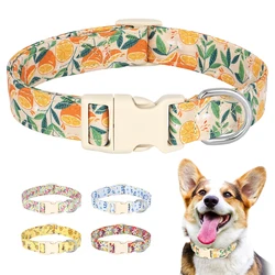 Collar de nailon ajustable con estampado floral naranja para perros