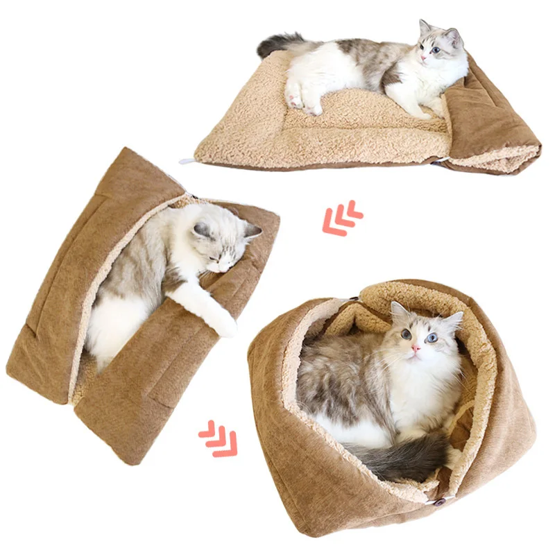 Cama gruesa y cálida para gatos, estera plegable multifuncional para mascotas, perros pequeños, cama para gatitos de interior, estera para dormir para gatos, suministros para mascotas - imagen 2