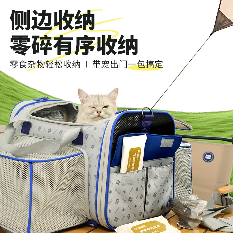 Bolsas portátiles de viaje con un solo hombro para gatos, bolsa transpirable de gran capacidad para mascotas, bolsa para gatos con expansión oblicua - imagen 4