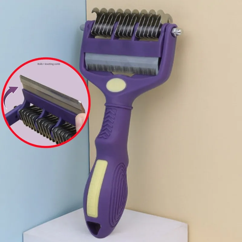 Cuchillo cepillo para perros, peine para perros, peines de doble cara para perros, apertura de nudos para el pelo, cepillo para perros, cuchillo plegable, removedor de pelo para mascotas