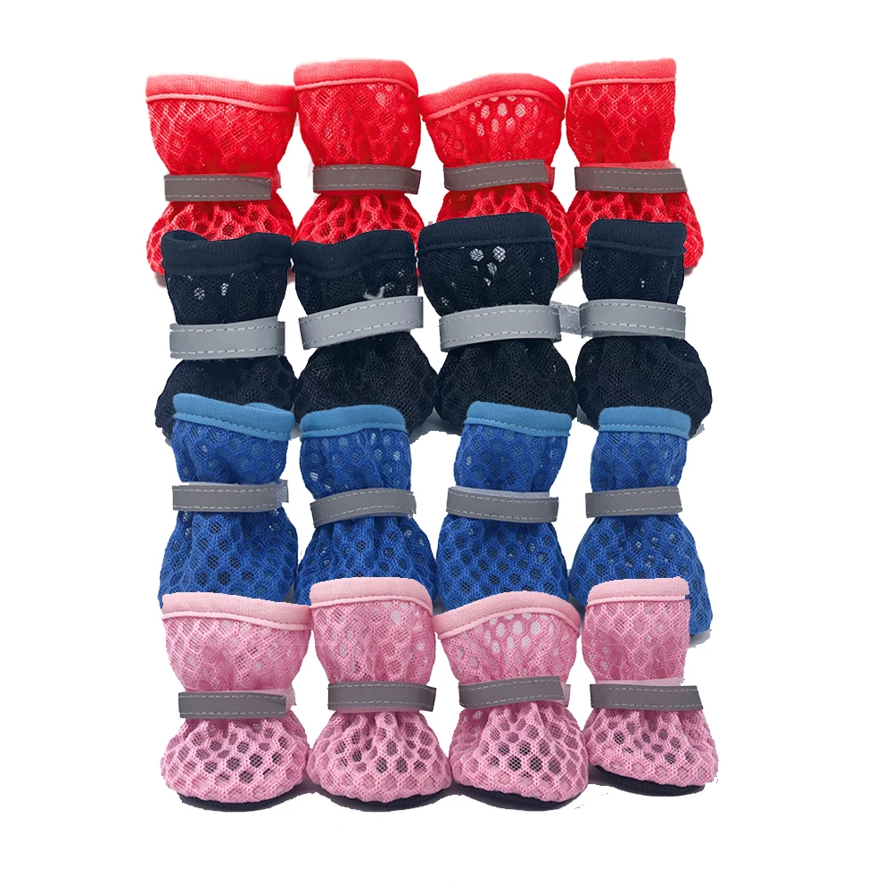 4 unids/set de zapatos transpirables de verano para perros pequeños y gatos, botines reflectantes antideslizantes para exteriores, sandalias, Protector de pata para mascotas - imagen 2