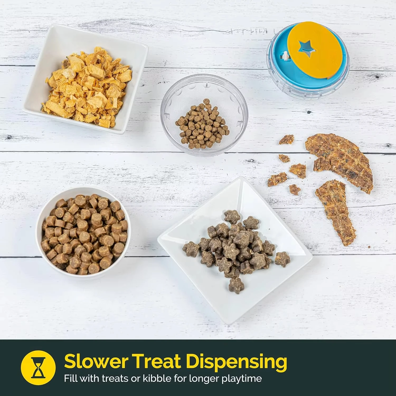 Bola de golosinas IQ, dispensador de golosinas para perros, bola de juguete, juguete interactivo para perros, estimulación de juguete de comida para perros de 4 ", alimentador lento - imagen 4