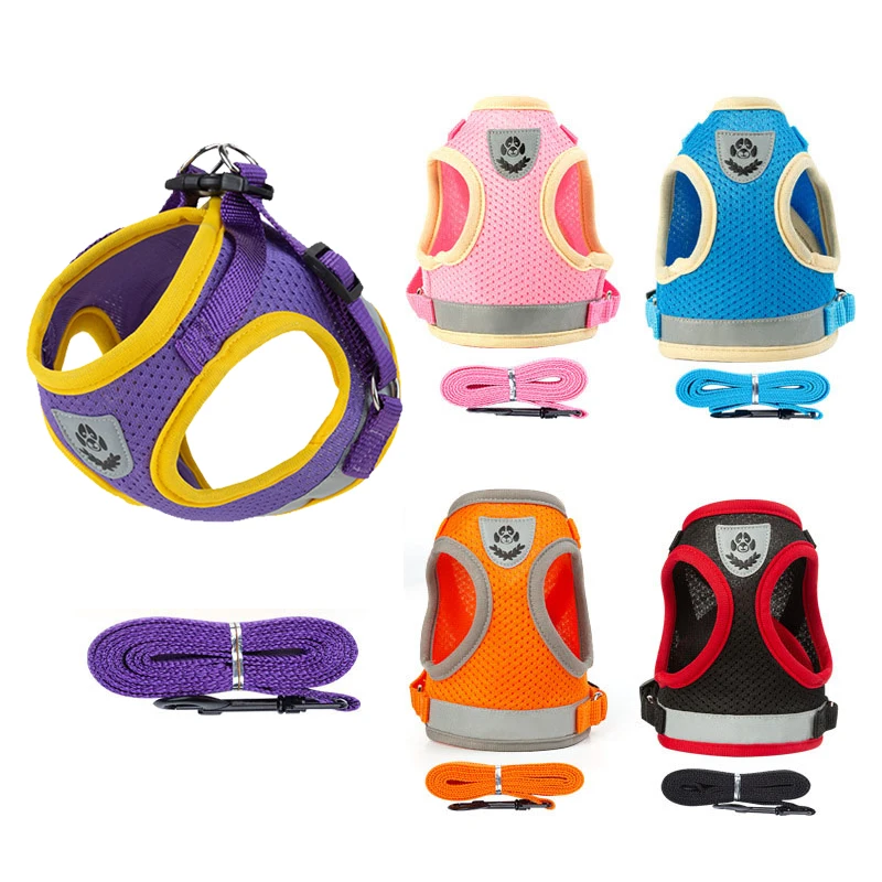 Conjunto de chaleco y arnés para perro, correa reflectante para el pecho para cachorro y gato, arnés para perro pequeño y mediano, correa para caminar para Chihuahua y Yorkies