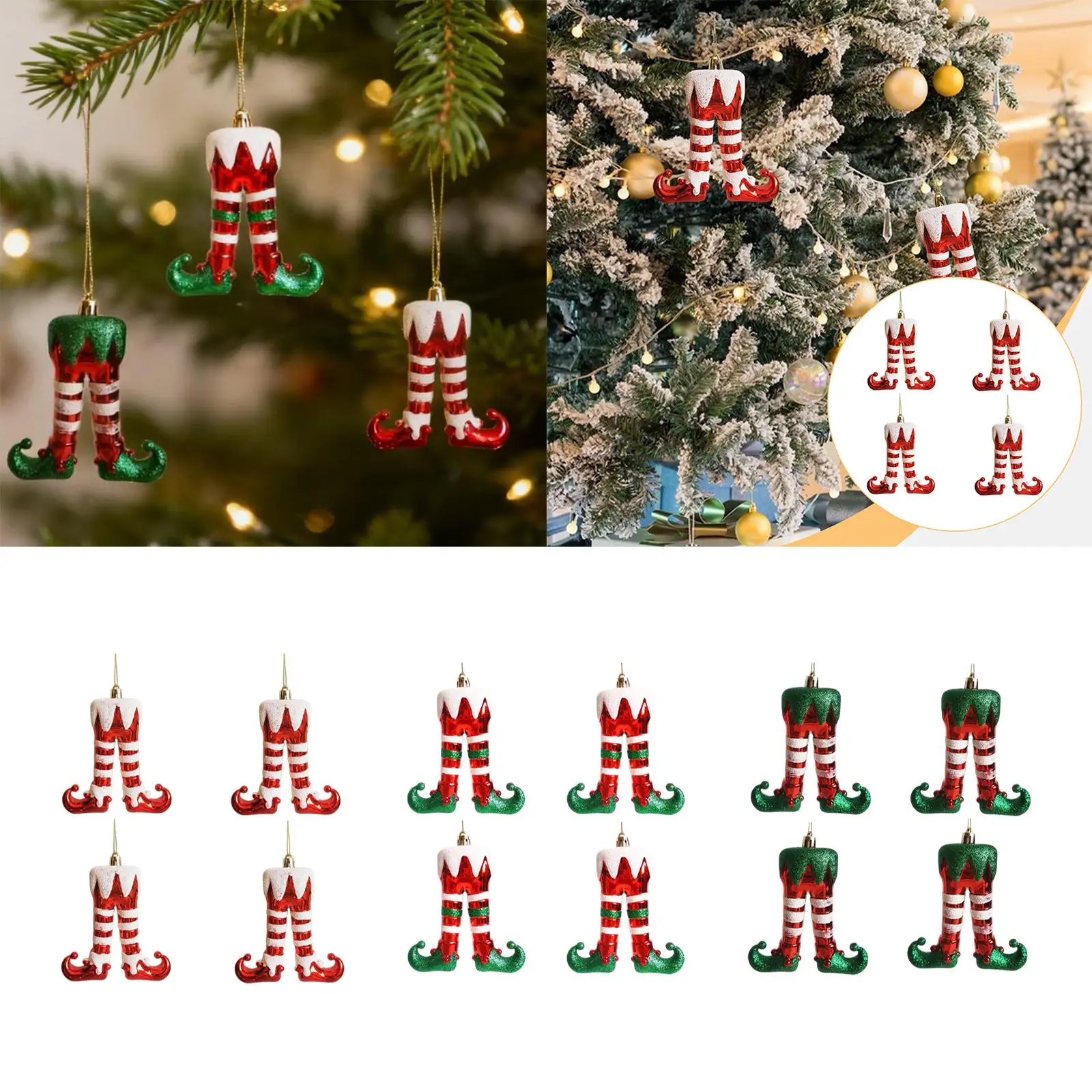 4x decoración colgante divertida de pierna de elfo de Navidad, decoración de árbol rojo, verde y blanco, decoración colgante de bota de elfo, colgante de coche para escritorio interior - imagen 2