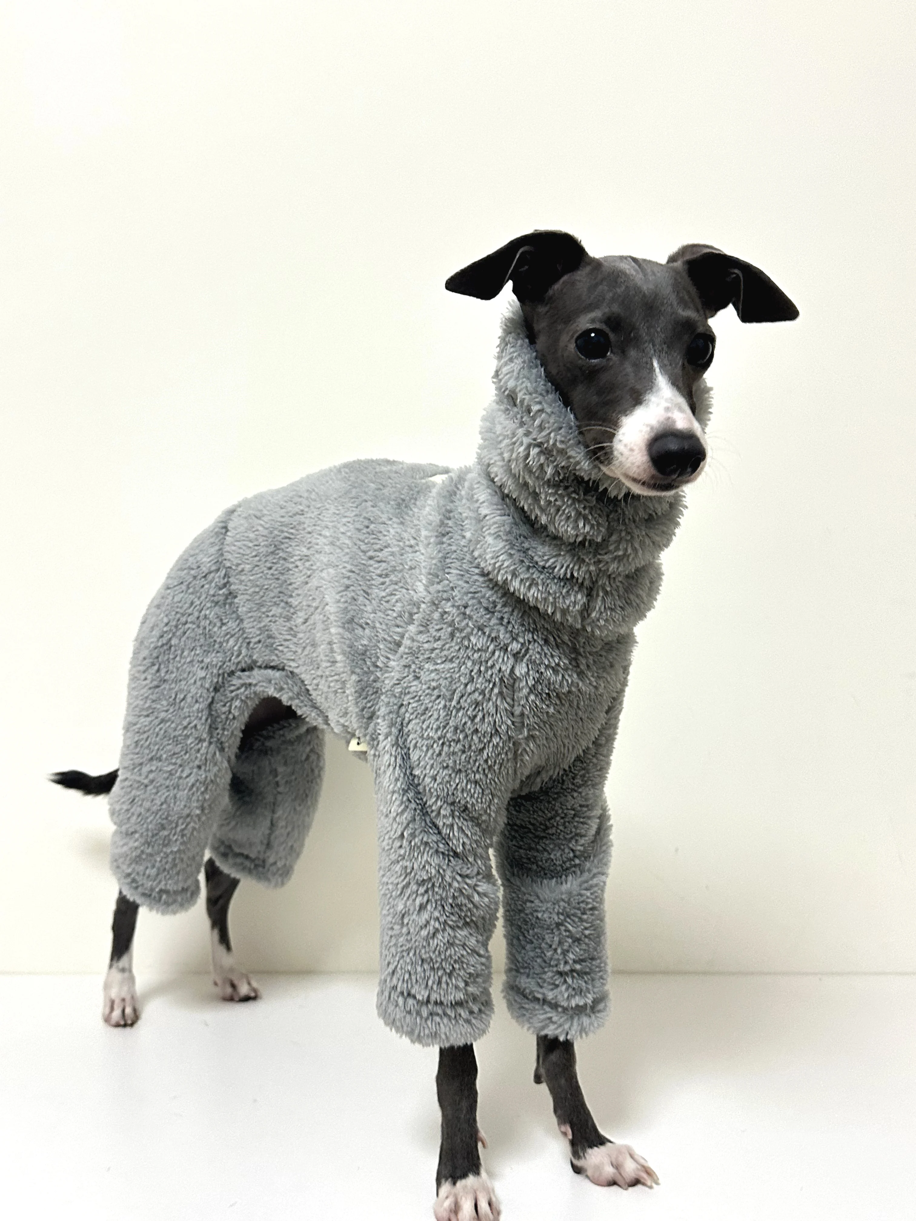 Ropa gris de doble cara para perro galgo italiano, abrigo de lana cálido con cuello alto para perro, pijama Whippet Jammies, mono en invierno