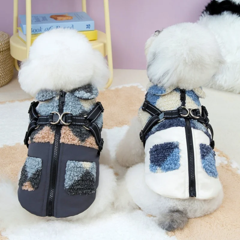 Chaleco de felpa para perro, chaqueta cálida y suave para perro, abrigo bonito a cuadros para cachorro, chaqueta de gato a la moda, abrigo con capucha para mascota, trajes para caniche - imagen 4