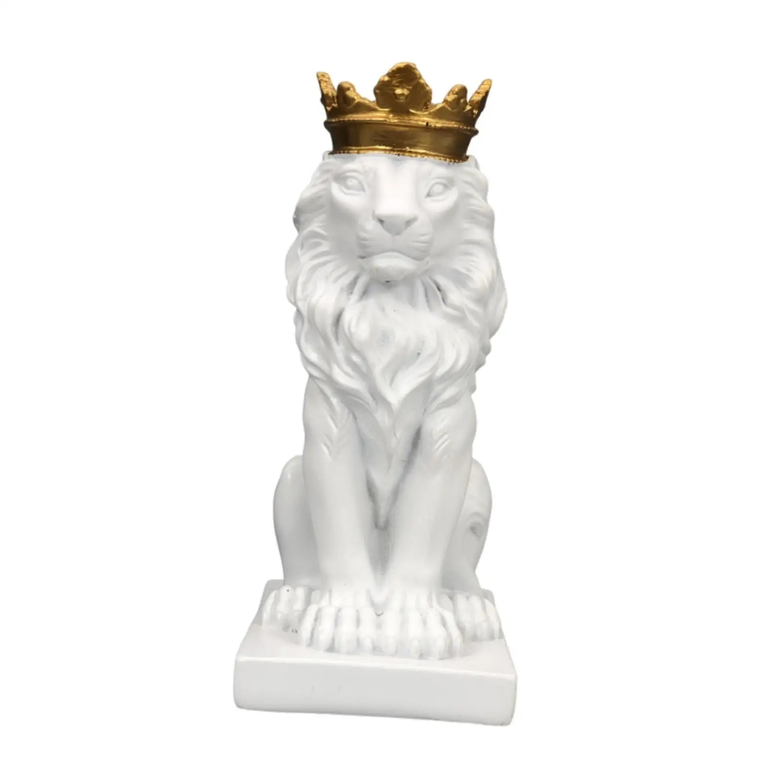 Lion with Crown Figurine Tabletop Ornament Handicraft Height 14.5cm Handmade Craft for Home Office Lightweight Multifunctional