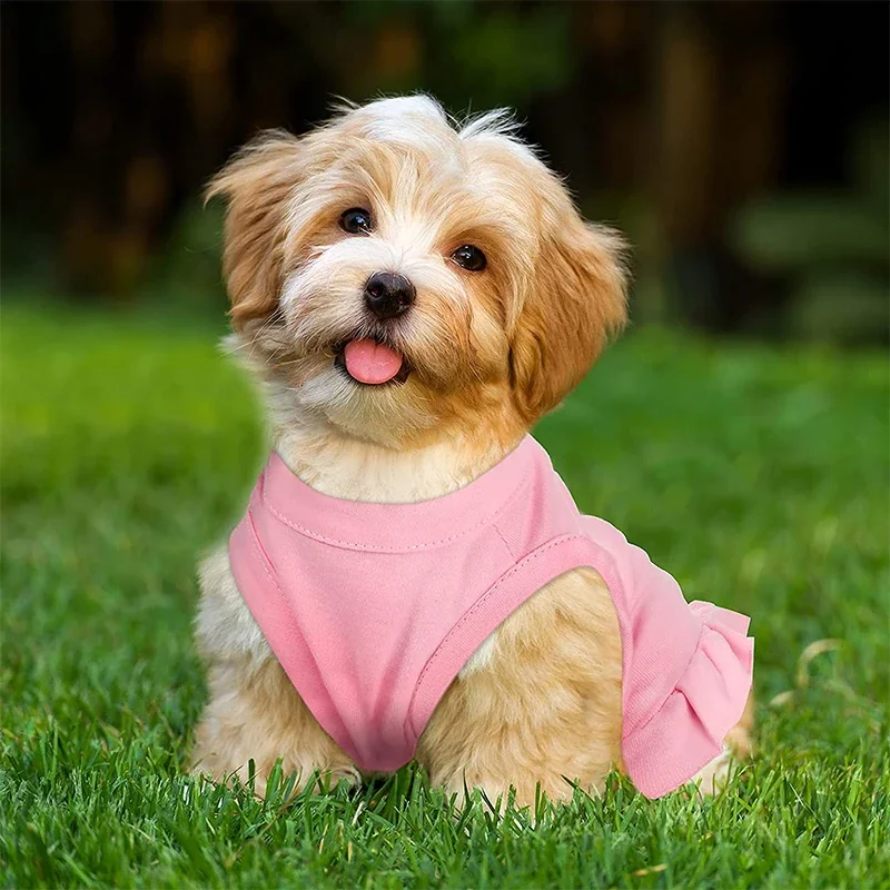 Vestidos de verano sin mangas para perros y niñas, camisas transpirables con volantes para cachorros, ropa para perros pequeños y gatos - imagen 4