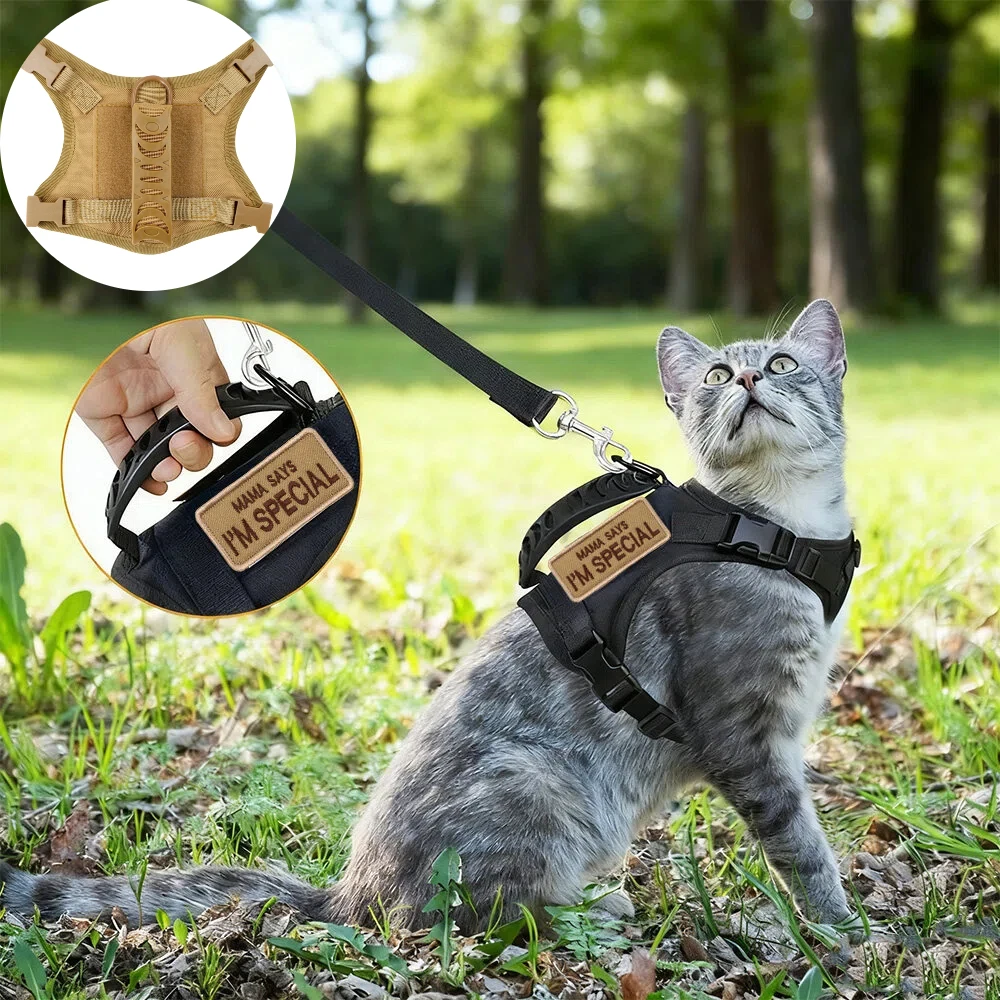 Conjunto de arnés y correa para gatos tácticos a prueba de Escape, arnés de chaleco ajustable con parches para perros pequeños y gatos, caminar y entrenar