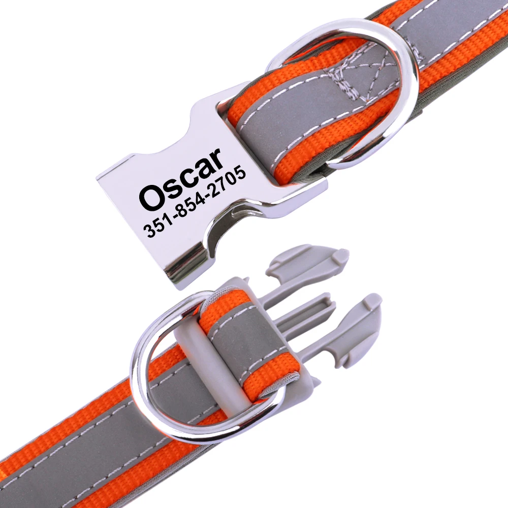 Collar de perro personalizado, collares reflectantes de seguridad para perros, etiqueta de identificación grabada gratis, collares Pitbull Pug ajustables para perros pequeños y grandes - imagen 3