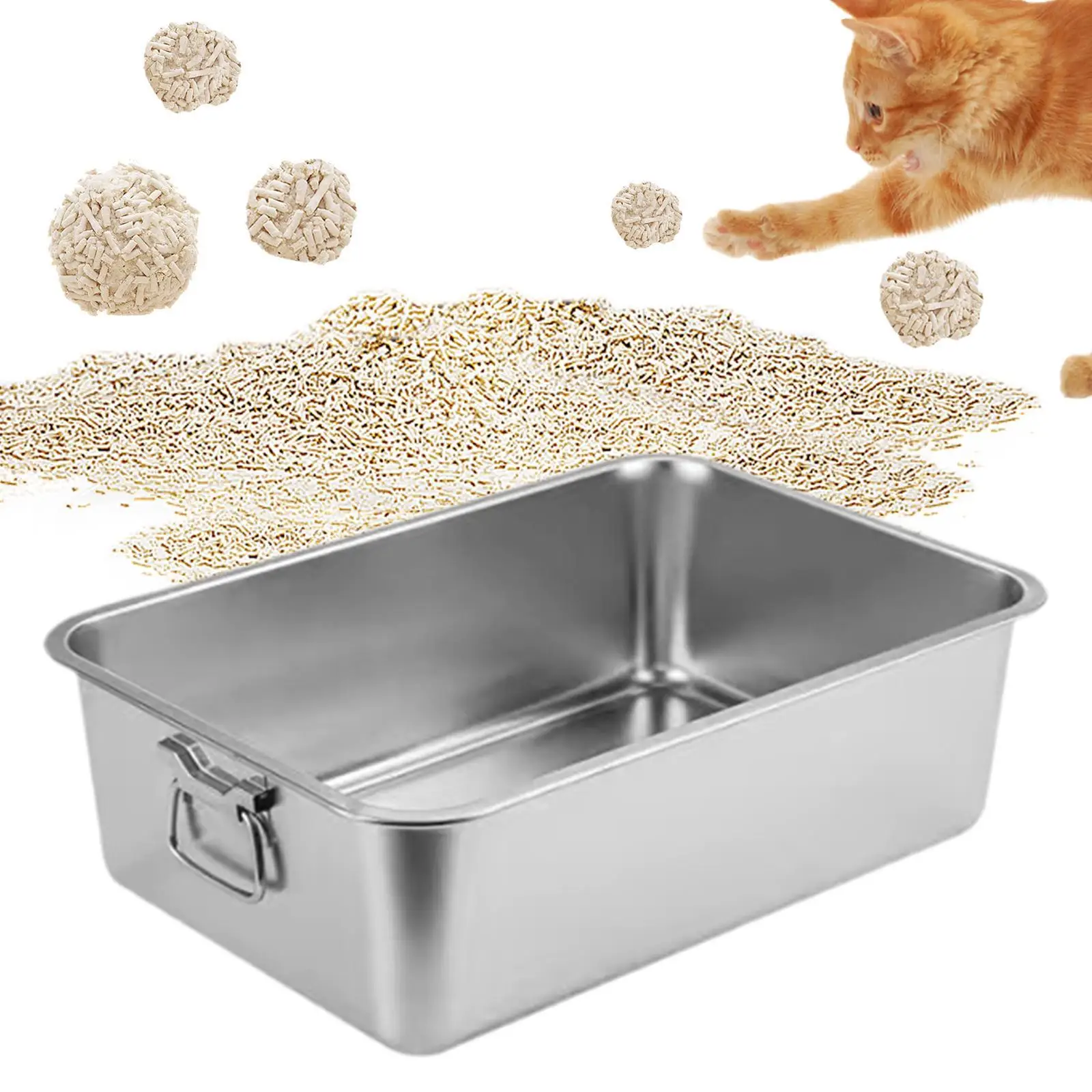 Caja de arena abierta con asas para todo tipo de arena para gatos y gatitos