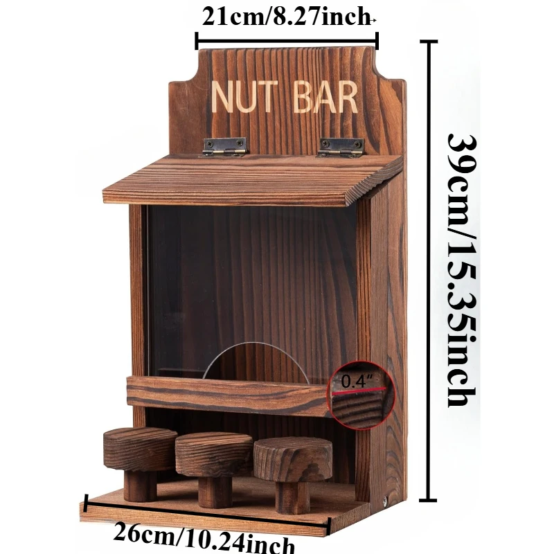 Divertida caja alimentadora de ardilla de madera, barra de nueces, casa de alimentación de ardilla resistente, No requiere montaje para decoración de jardín exterior de patio trasero - imagen 2