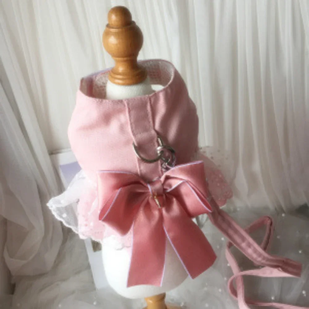 Correa para el pecho de malla para perros y mascotas con lazo grande, correa para el pecho de encaje, Mini cuerda de tracción exterior transpirable, juego de arnés y correa para perros - imagen 3