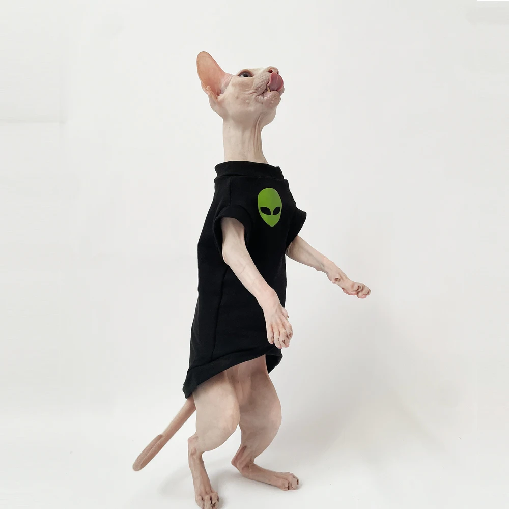 Cat Clothes for Sphynx Fashion Black Cotton Coat for Cat Striped Winter T-shirt For Devon Rex Soft cotton T-shirt Cat costume - imagen 5
