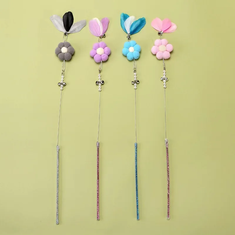 de alambre de acero con plumas de flores para gatos, campana, juguete súper bonito, juguetes aéreos voladores para gatos, suministros interactivos para mascotas - imagen 4