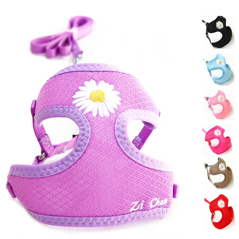 Arnés y correa para perros pequeños y medianos, juego de arnés para gatitos, bordado de margaritas, collar para cachorros, lindo gatito, Chihuahua, Yorkie - imagen 2