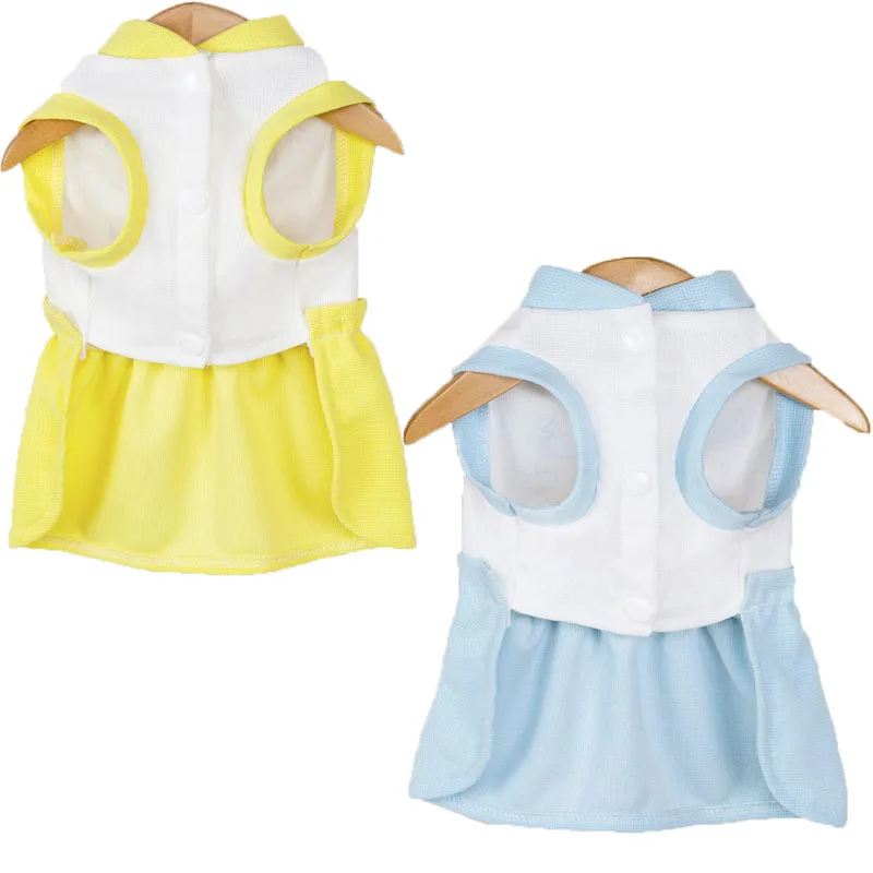 Ropa para perros, vestidos camiseros para niñas, ropa de verano para cachorros azules y amarillos para perros pequeños, falda para caniche, ropa para perros - imagen 2