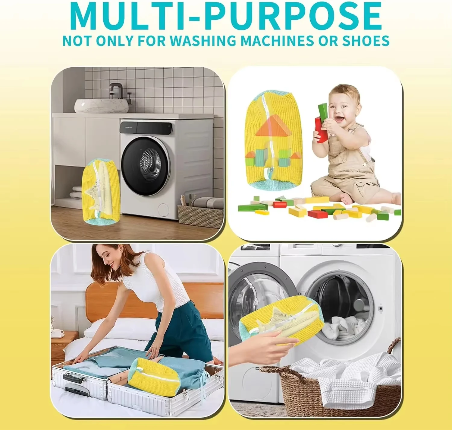 Bolsa para lavar zapatos, bolsas para lavandería con cierre de cremallera, bolsa para limpiar zapatos, zapatos, lavandería, zapatillas de deporte de fibras esponjosas - imagen 5