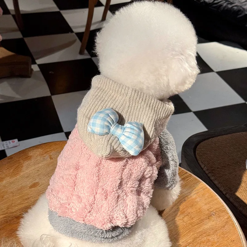 Sudadera con capucha de felpa para mascotas, Sudadera con capucha con lazo a cuadros, abrigo Schnauzer para perros pequeños y gatos, ropa para cachorros, ropa para perros pequeños - imagen 2